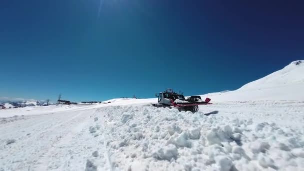Work Special Equipment Ski Resort Snowcat Ratrack Snow Removal Machine — Stock Video