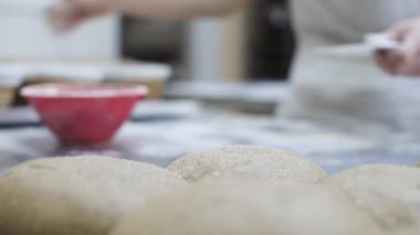 Çiğ hamuru ekmek somunlarına ayırıp pişirme tabaklarına sermek. Fırın işi. Ekmek yapmak.