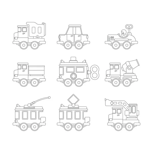 Лінія Векторний Набір Значків Іграшками Автомобіль Вантажівка Захоплюючі Інтерактивні Іграшки — стоковий вектор