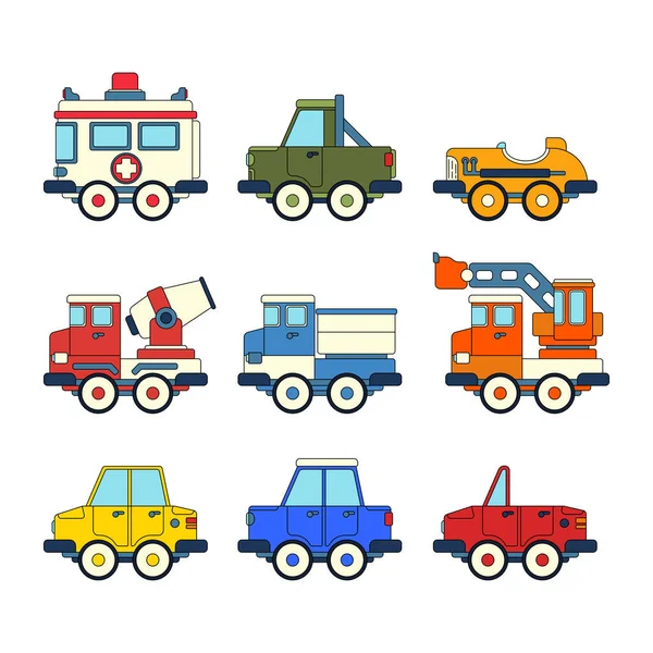 Set Pictograme Vectoriale Culoare Mașină Jucării Camion Jucării Interesante Interactive — Vector de stoc