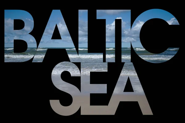 Kata Laut Baltik Tanda Teks Dengan Pemandangan Air Beriak Pasir Stok Gambar Bebas Royalti