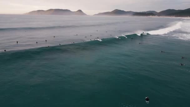 Вид Воздуха Атлантический Океан Волнами Бразильское Побережье Атлантического Океана Серферами — стоковое видео
