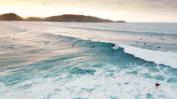 Вид Воздуха Атлантический Океан Волнами Бразильское Побережье Атлантического Океана Серферами — стоковое видео