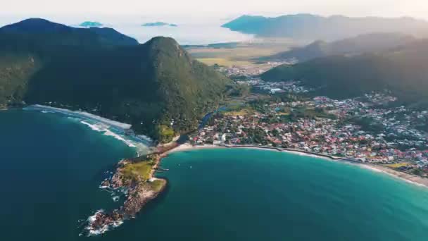 Vista Aérea Ciudad Armacao Sus Playas Florianópolis Santa Catarina — Vídeos de Stock
