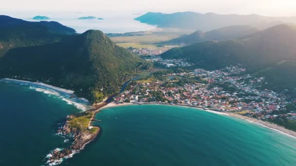 Vista Aérea Cidade Armacao Suas Praias Florianópolis Santa Catarina — Vídeo de Stock