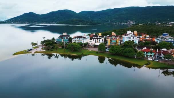 Flygfoto Över Staden Lagoa Conceicao Santa Catarina Brasilien — Stockvideo