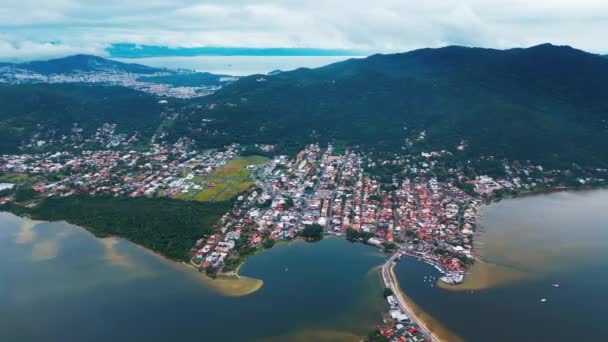 Luchtfoto Van Stad Lagoa Conceicao Het Eiland Santa Catarina Brazilië — Stockvideo