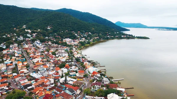 Widok Lotu Ptaka Miasto Lagoa Conceicao Pobliżu Miasta Florianopolis Brazylii — Zdjęcie stockowe
