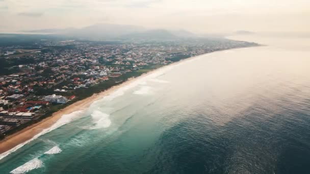 Coast Brazil Aerial Aerial View Beach Waves Residential Buildings Coast — Stock Video