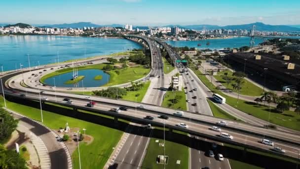Ville Florianopolis Brésil Vue Aérienne Autoroute Dans Ville Florianopolis Pendant — Video
