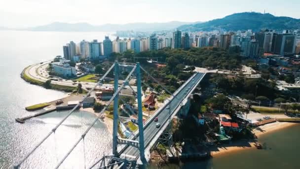 Město Florianopolis Brazílii Letecký Pohled Most Helrcilio Luz Městě Florianopolis — Stock video