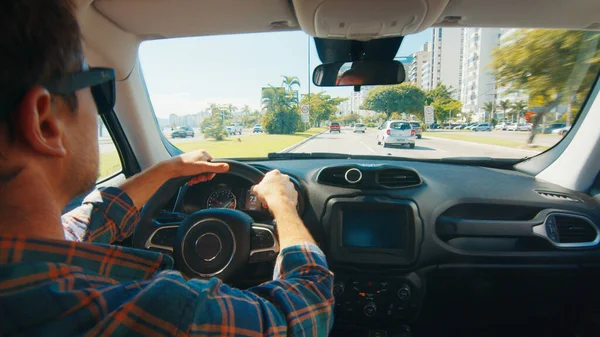 Man Drives Car City — Stock Photo, Image