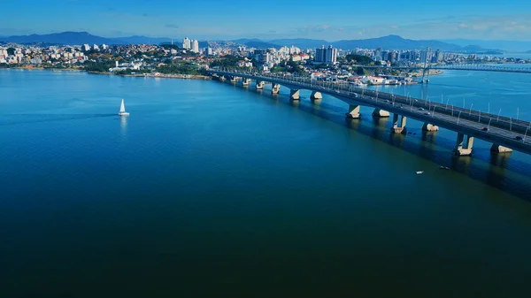 Luftfoto Byen Florianopolis Løbet Solrig Dag Brasilien Øen Santa Catarina - Stock-foto