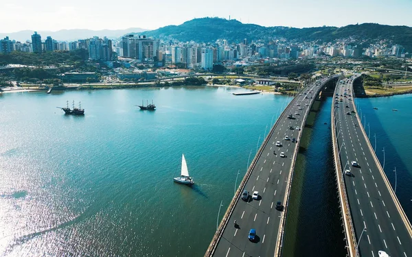 Aerial View City Florianopolis Sunny Day Brazil Island Santa Catarina — Stock Photo, Image