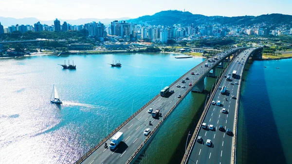 Vista Aérea Cidade Florianópolis Durante Dia Sol Brasil Ilha Santa — Fotografia de Stock