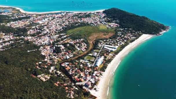 Αεροφωτογραφία Της Παραλίας Lagoinha Στα Βόρεια Του Νησιού Santa Catarina — Αρχείο Βίντεο