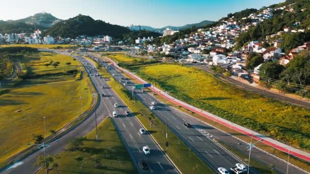 Auto Estrada Com Carros Área Urbana Cidade Florianópolis Brasil — Vídeo de Stock
