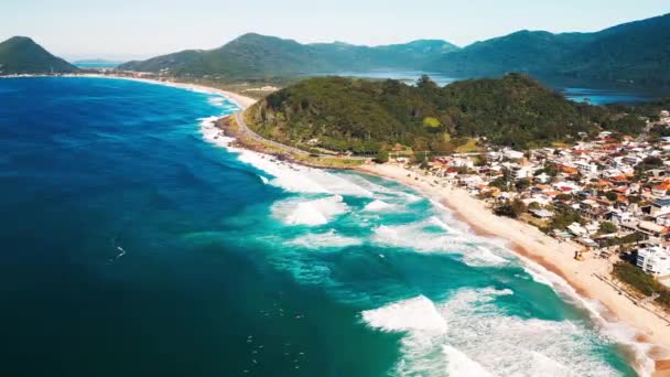Aerial View Coast Sandy Beach Waves Brazil — Stock Video