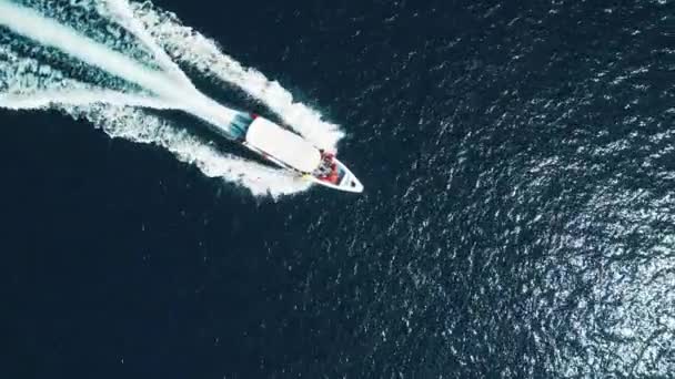 熱帯の海で高速船が動きます カメラが続くと下降 — ストック動画
