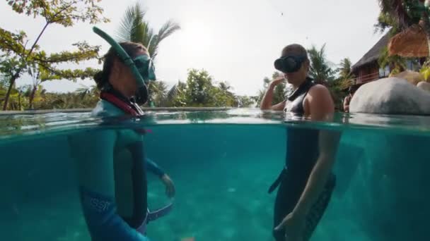 Freediver Lar Havuzda Antrenman Yapıyor Bir Grup Nakliyeci Havuzda Çalışıyor — Stok video