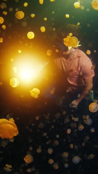Freediver Swims Lake Night Night Freediving Lake Raja Ampat Misool — Stock Video
