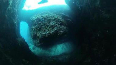 Serbest dalgıç mağaraya dalıyor.