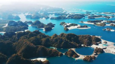 Güneybatı Papuas 'ın birçok adalı deniz manzarası. Raja Ampat, Endonezya 'da adaları ve tropikal lagünleriyle Misool bölgesi