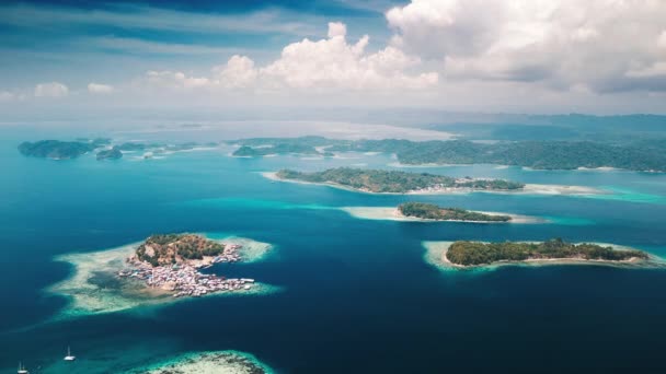 Θαλάσσιο Τοπίο Του Raja Ampat Ινδονησία Αεροφωτογραφία Της Περιοχής Του — Αρχείο Βίντεο