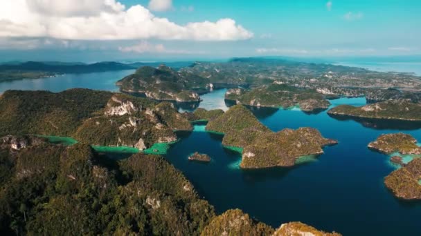 Endonezya Nın Hava Manzaralı Raja Ampat Bölgesi Bir Sürü Adası — Stok video