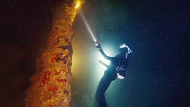 Cueva Libre Comida Freediver Nada Bajo Agua Explora Intrincados Laberintos — Vídeos de Stock