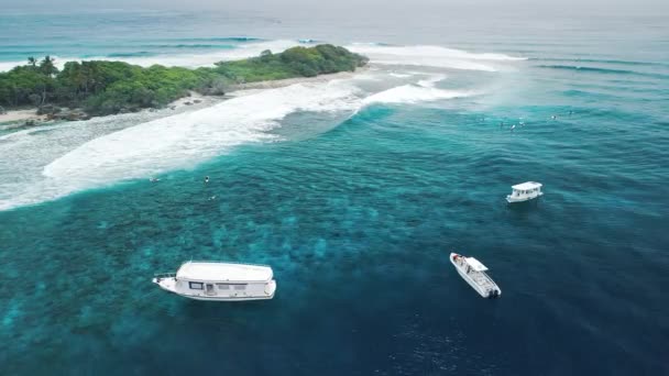 Vista Aérea Isla Tropical Rodeada Olas Las Maldivas — Vídeos de Stock