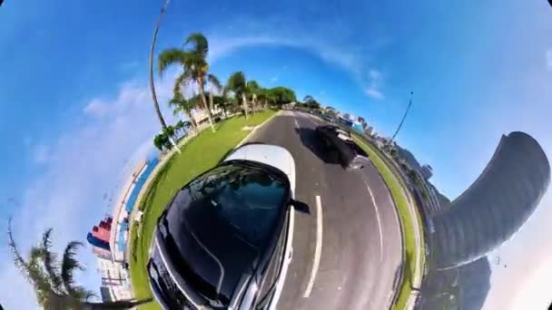 Car Moves Busy Asphalt Road Urban Area Brazil Video Clip