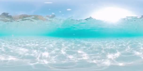 360Vr インドネシア西パプアの砂浜の浅い海の水中映像 — ストック動画