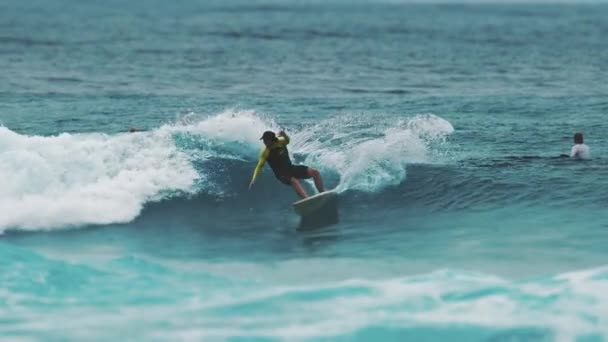 Surfista Monta Ola Oceánica Las Maldivas — Vídeos de Stock