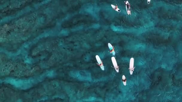 サーファーが泳いでいるモルディブのサーフィンスポットのエアリアルトップビュー — ストック動画
