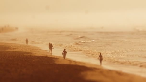 Mensen Lopen Het Braziliaanse Strand Bij Zonsopgang — Stockvideo