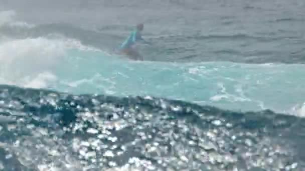 Surfař Jezdí Vlnách Maledivách Royalty Free Stock Video