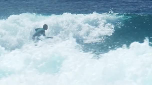 Surfer Rides Wave Maldives — Stock Video