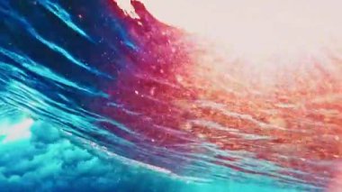 Gün batımında Maldivler 'de okyanus dalgalarının kıyı şeridinde kırılma görüntüsü.