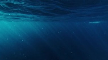 Maldivler 'deki dalgalar ve dalgalarla deniz yüzeyinin sualtı görüntüsü