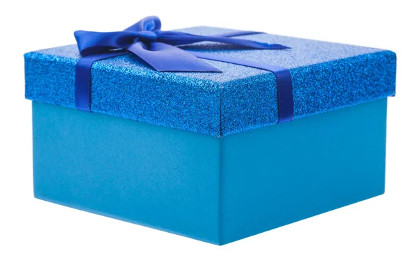 Caja Azul Con Regalo Aislado Sobre Fondo Blanco Detalle Para — Foto de Stock
