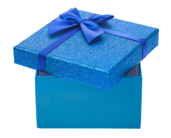 Caixa Azul Com Presente Isolado Fundo Branco Detalhe Para Design — Fotografia de Stock