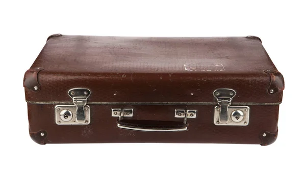 Verouderde Gebruikte Koffer Geïsoleerd Witte Achtergrond Vintage Stijl — Stockfoto