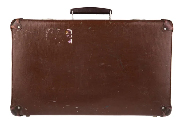 陈旧不堪的旧手提箱 用白色衬底隔开 复古风格 — 图库照片
