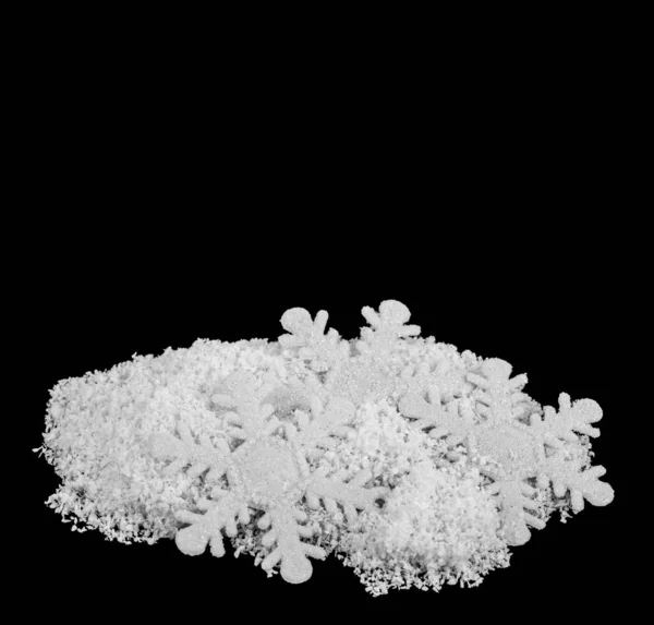 Белый Снег Снежинка Изолированы Черном Фоне Место Смс Верхнее Пространство — стоковое фото