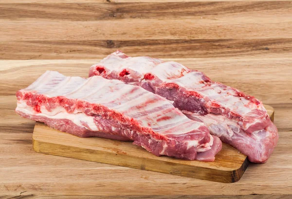 Pork Ribs Wooden Background Place Text — Stock Photo, Image