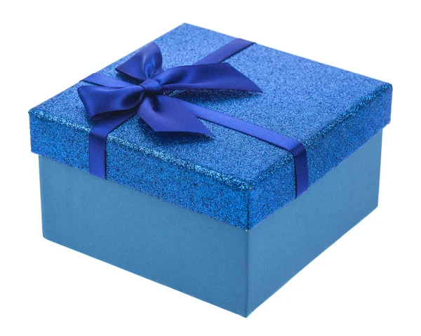 Blue Box Gift White Background Side View Stock Image