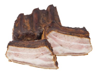 Beyaz arka planda izole edilmiş domuz pirzolası. Tasarım ayrıntıları. Tasarım elemanları. Makro. Kartvizitler, kartpostallar ve posterler için arka plan.