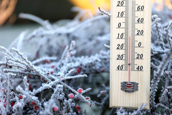 Thermometer with a negative temperature, winter