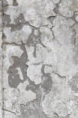Kirli, beyaz, siyah çizikli, yatay arka planı olan eski alçı duvar. Çatlak eski duvar dokusu arka planı. Retro Vintage Duvar Kağıdı. Çürümüş Çatlamış Sert Soyut Sancak Yüzeyi